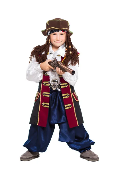 Korsan gibi giyinen bir komik çocuk — Stok fotoğraf