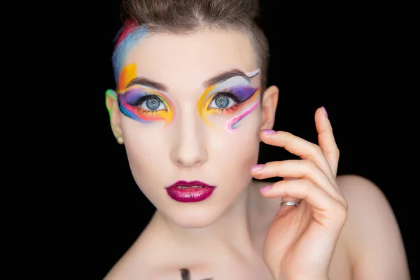 Joven Morena Adorable Con Maquillaje Creativo Pintura Corporal — Foto de Stock