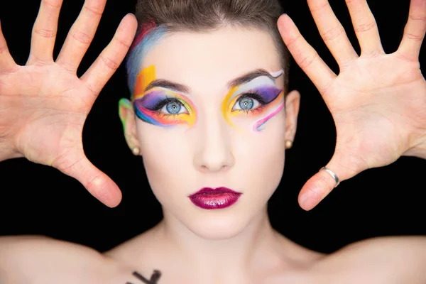 Retrato Una Encantadora Joven Morena Con Maquillaje Creativo Pintura Corporal — Foto de Stock
