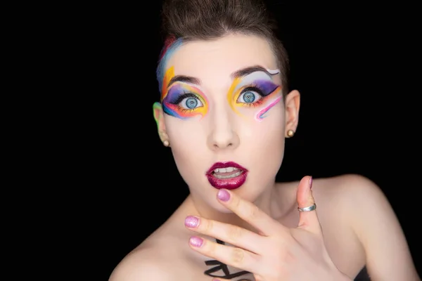 Retrato Una Joven Morena Atractiva Con Maquillaje Creativo Pintura Corporal — Foto de Stock