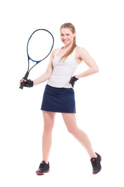 Kadın tenis raketi ile poz