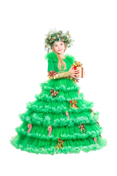 Little girl in Christmas tree costume — Stock Photo, Image