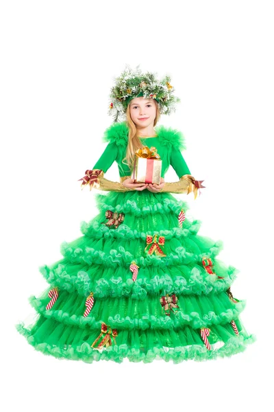 Niña en traje de árbol de Navidad —  Fotos de Stock