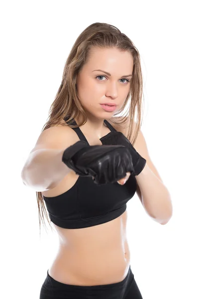 Kvinna i boxning i studion — Stockfoto