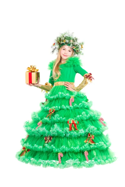 Petite fille en costume d'arbre de Noël — Photo