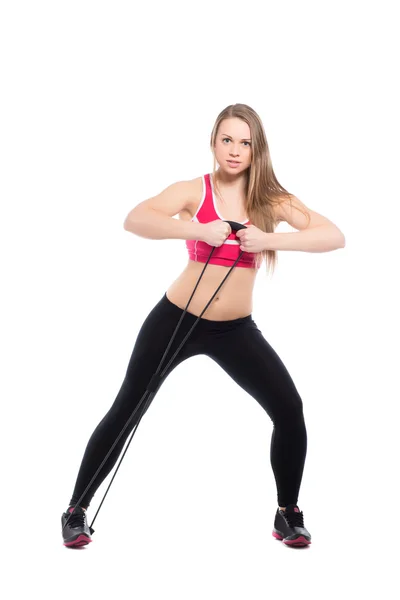 Blonde woman posing with expander — Stock Photo, Image