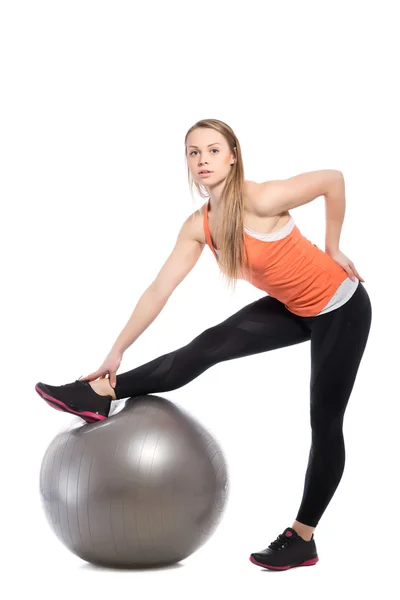 Woman doing exercises on fit ball — Stock Photo, Image