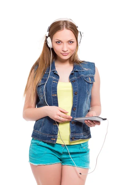 Young blond woman in headphones — Stock Photo, Image