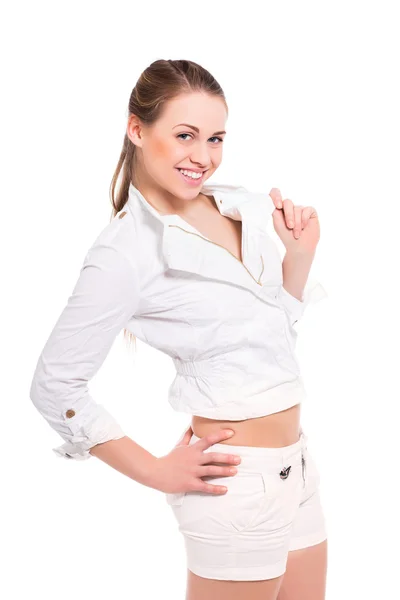 Mujer joven en ropa blanca — Foto de Stock