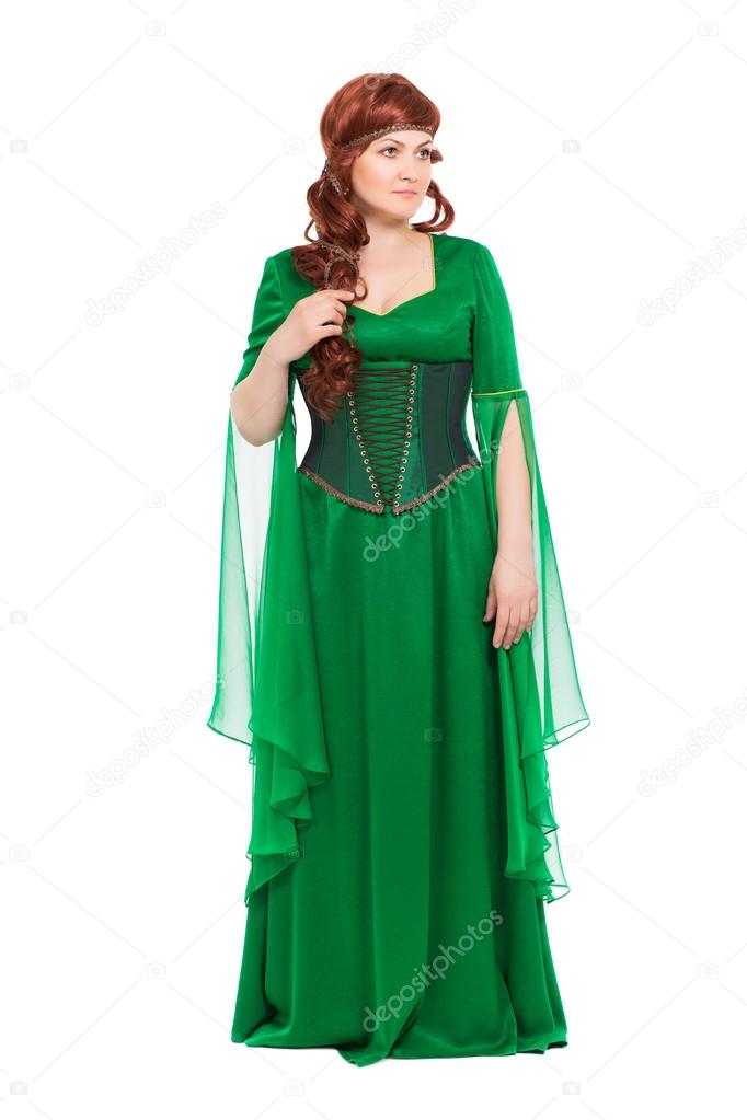 Woman in green long dress.