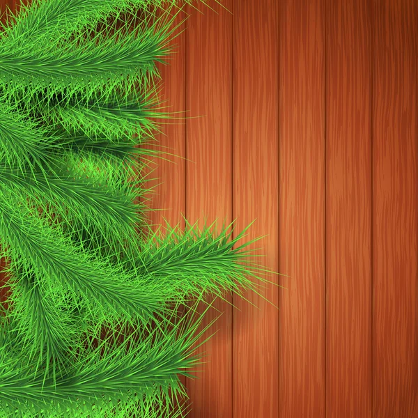 Mjuk julgran grenar över trä — Stock vektor