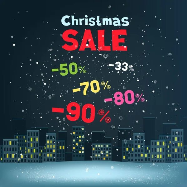 Vánoční prodej a zimní noc město — Stockový vektor