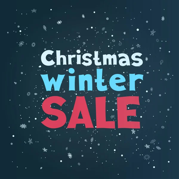 Jul vinter försäljning text och snöfall — Stock vektor