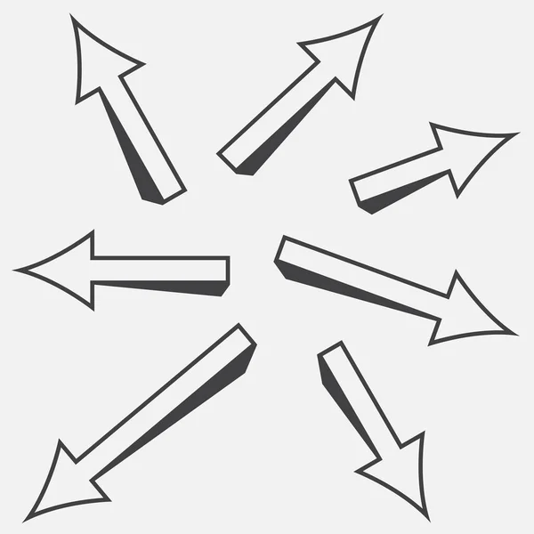 Flèches pointues avec ombrage noir signe ensemble — Image vectorielle