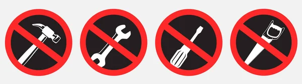 Do not use tools prohibition sign set — стоковый вектор