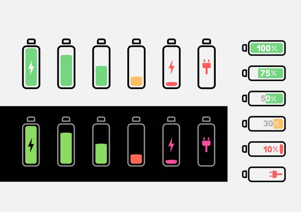 Simple jeu d'icône de batterie contour — Image vectorielle