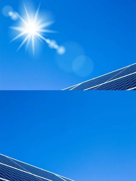 Zonnepanelen Achtergrond Lay Out Met Zon Blauwe Hemel Zonlicht Schone — Stockfoto