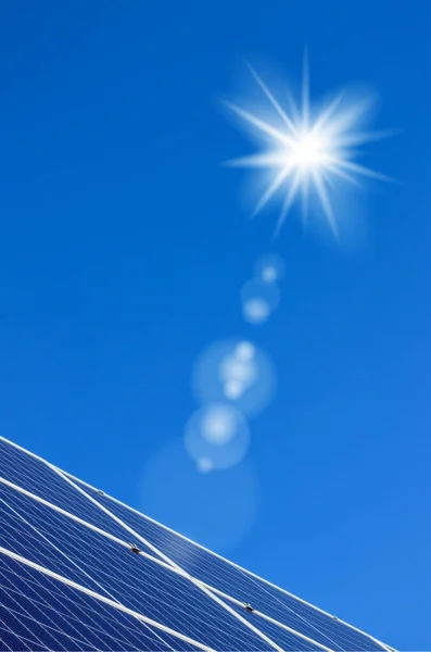 Sun Solar Panels Blue Sky Background Sunlight Clean Energy Power — Stock Photo, Image