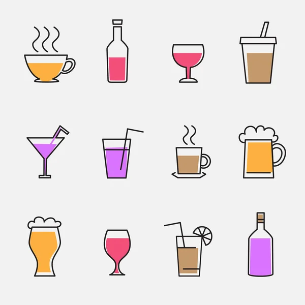 Bebidas esquema iconos signo conjunto — Archivo Imágenes Vectoriales