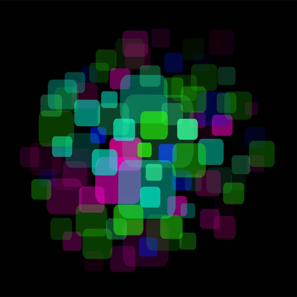 Cuadrados de colores en el centro en el fondo oscuro — Vector de stock