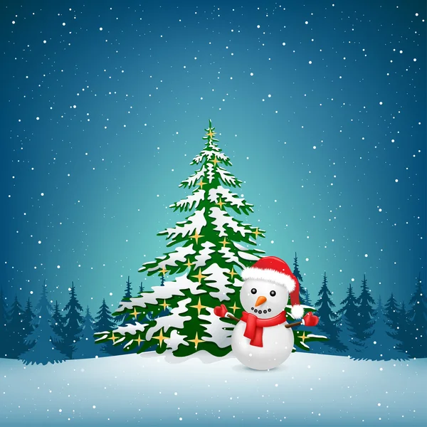 The Christmas snowman and spruce — Stock Vector