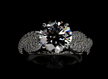 3D çizim altın elmas yüzük. Takı arka plan. Moda Aksesuar