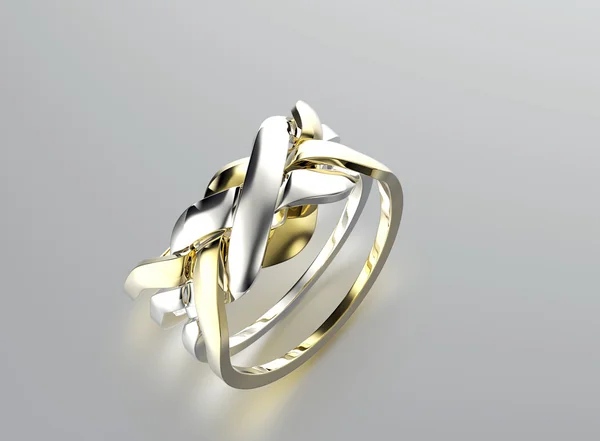 3D illustratie van Gouden Ring met diamant. Sieraden achtergrond. Mode-accessoire — Stockfoto