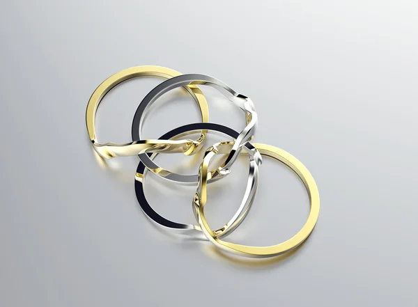 Ilustración 3D de anillo de oro con diamante. Fondo de joyería. Accesorio de moda — Foto de Stock