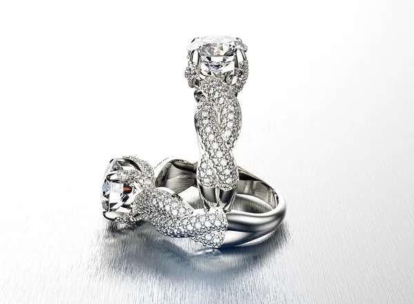 3D απεικόνιση του χρυσό δαχτυλίδι με διαμάντι. Κοσμήματα φόντο. Αξεσουάρ μόδας — Φωτογραφία Αρχείου