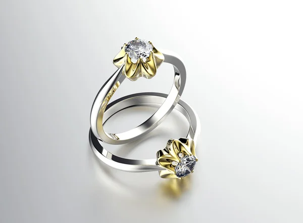 Illustrazione 3D di anello d'oro con diamante. Esperienza di gioielli. Accessori moda — Foto Stock