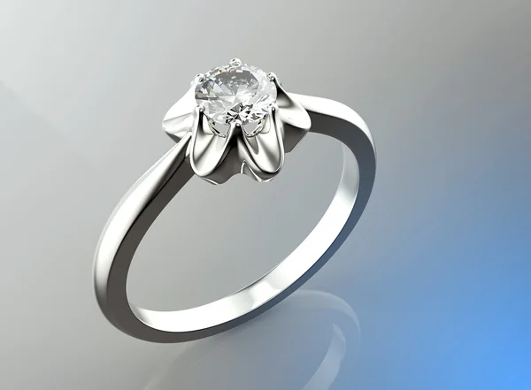 Illustrazione 3D di anello d'oro con diamante. Esperienza di gioielli. Accessori moda — Foto Stock