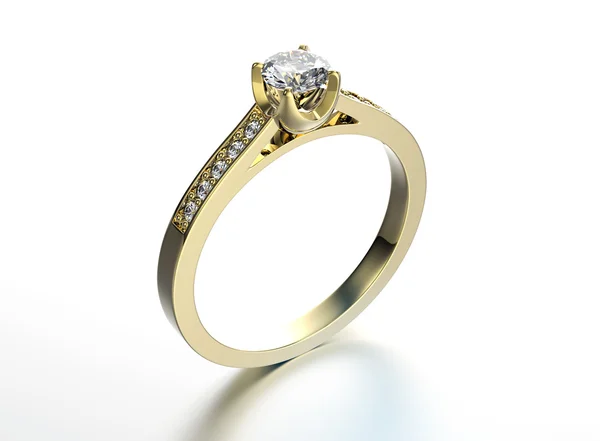 3D illustration av guld Ring med diamant. Smycken bakgrund. Modeaccessoar — Stockfoto
