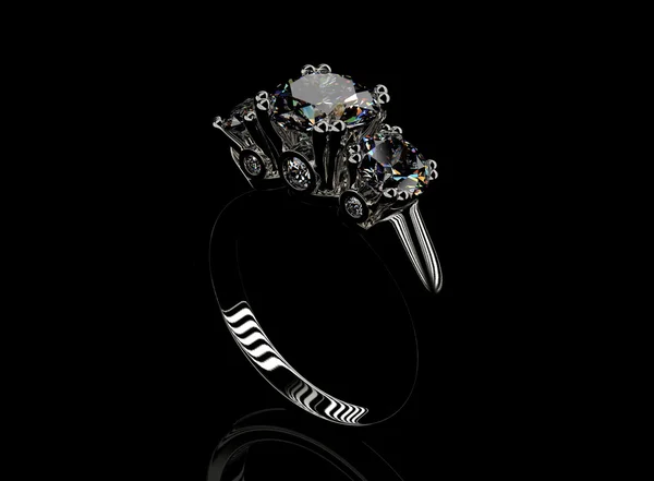 3D ilustracja złoty pierścień z Diamond. Biżuteria tło. Modny dodatek — Zdjęcie stockowe