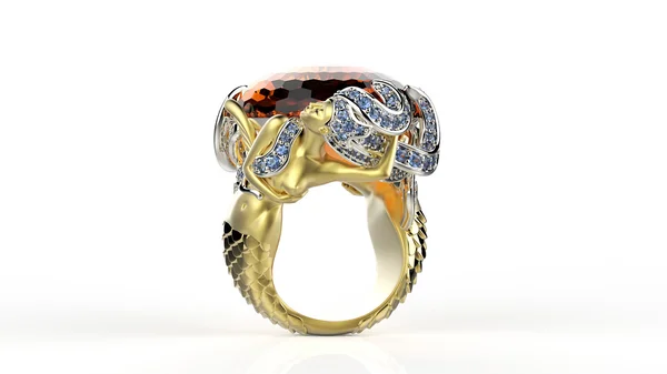 Ilustración 3D de anillo de oro con diamante. Fondo de joyería — Foto de Stock