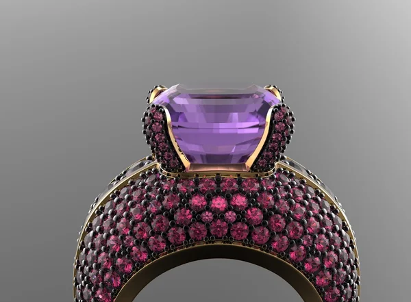 Golden Ring with Amethyst. — Stock Photo, Image