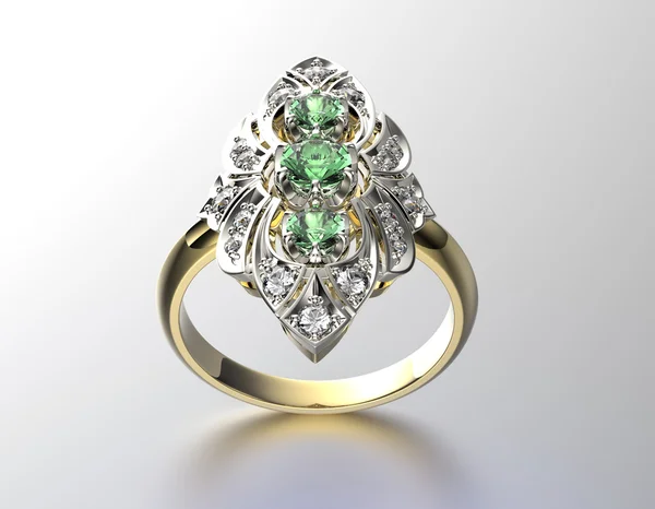 Engagement Ring with Emerald. — Stock Photo, Image