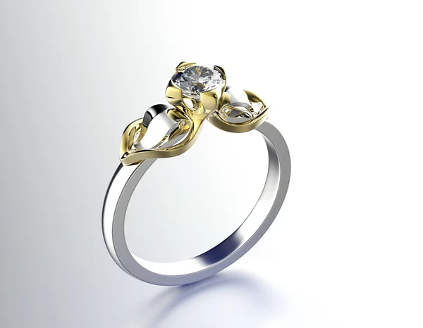 Bague de fiançailles dorée avec diamant — Photo