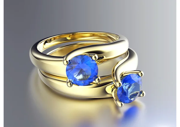 Wedding Ring with sapphire. — Stock Photo, Image