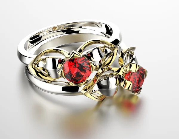 Wedding Ring with garnet. — Stock Photo, Image