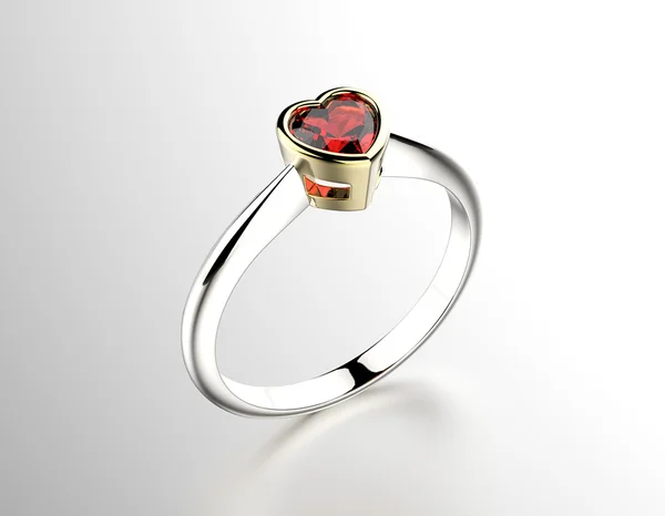 Ring med Garnet hjärta form — Stockfoto