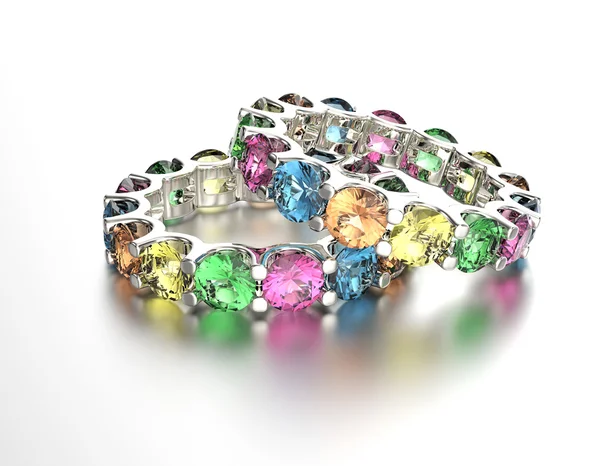 Anéis com pedra preciosa de cor diferente — Fotografia de Stock