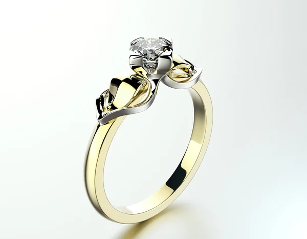 Goldener Verlobungsring mit Diamant — Stockfoto