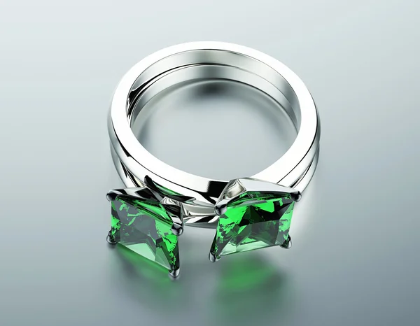 Engagement Rings with Emerald — Stock Photo, Image