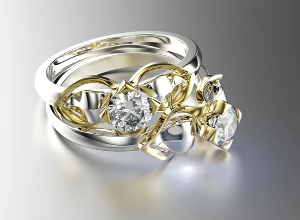 Gouden ringen met diamant — Stockfoto