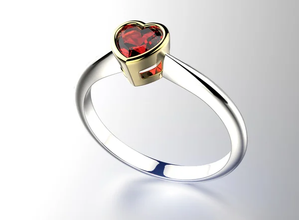 Кольцо с алмазом в форме сердца — стоковое фото