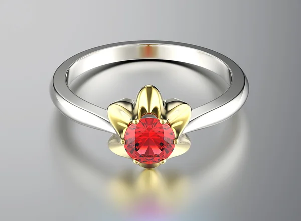 Stříbrný prsten s červeným drahokam — Stock fotografie