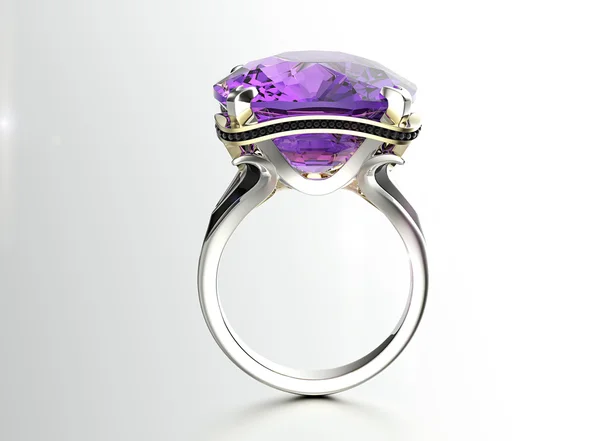 Bague dorée avec diamant . — Photo