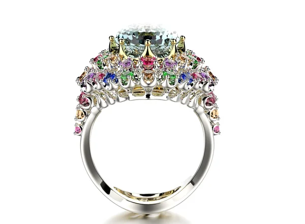 Golden Ring with gemstones — Stock Photo, Image