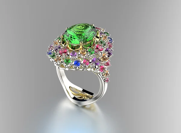 Anello d'oro con pietre preziose — Foto Stock