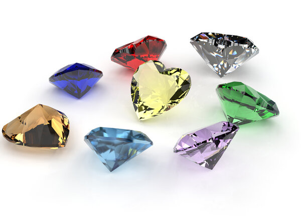 Heart shape colorful gemstones